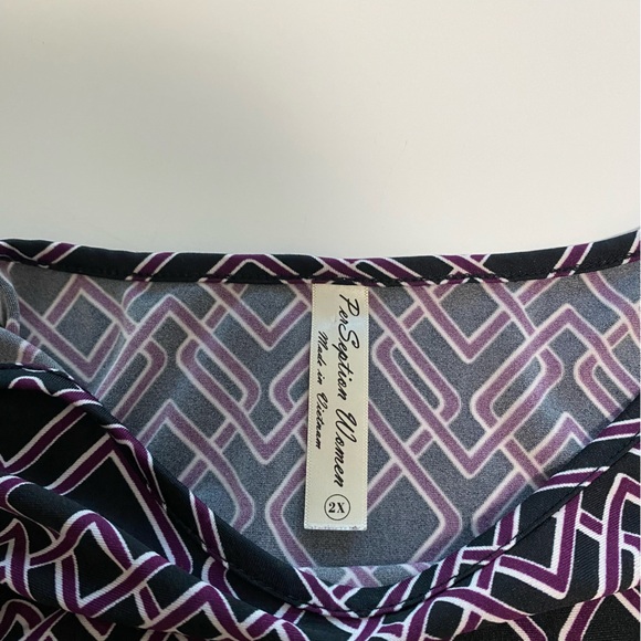 PERSEPTION WOMEN 3/4 Sleeve Front Tie Blouse Geometric Striped Plus Size 2X - Picture 8 of 8